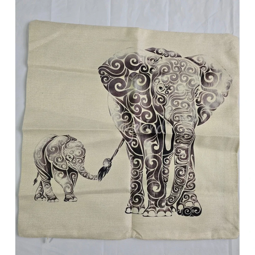 Set of 4 Elephant Throw Pillow Covers 18x18 Watercolor Mandala Boho Linen Blend